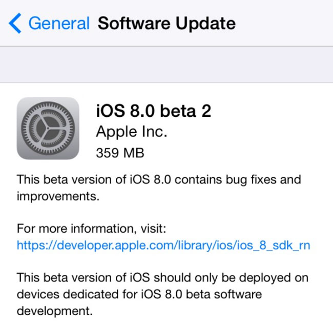 Apple lanza iOS 8 Beta 2 para desarrolladores